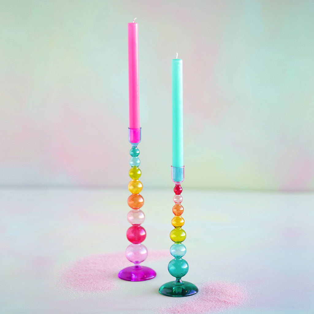 Rainbow Finial Glass Candle Holders Set