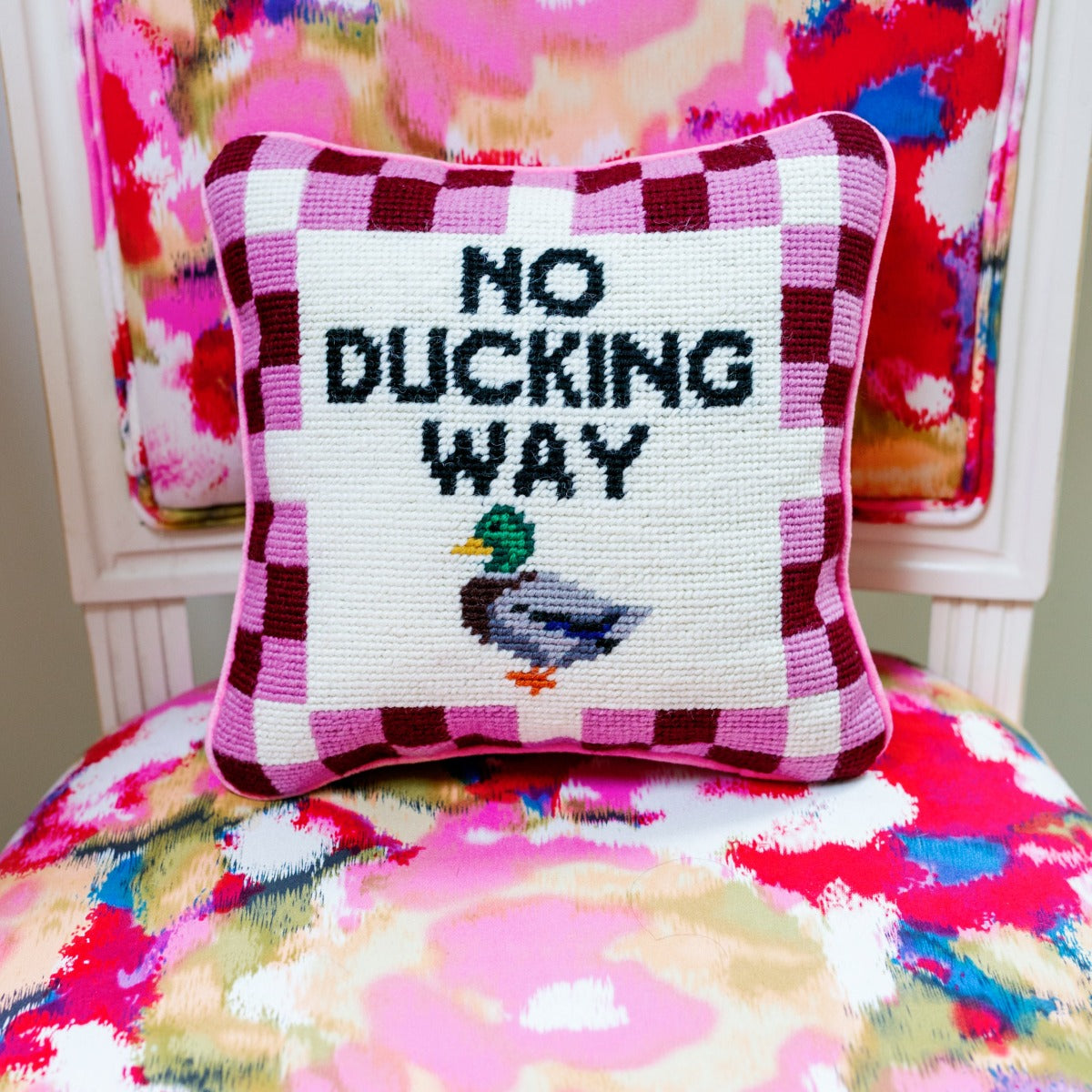 No Ducking Way Needlepoint Pillow