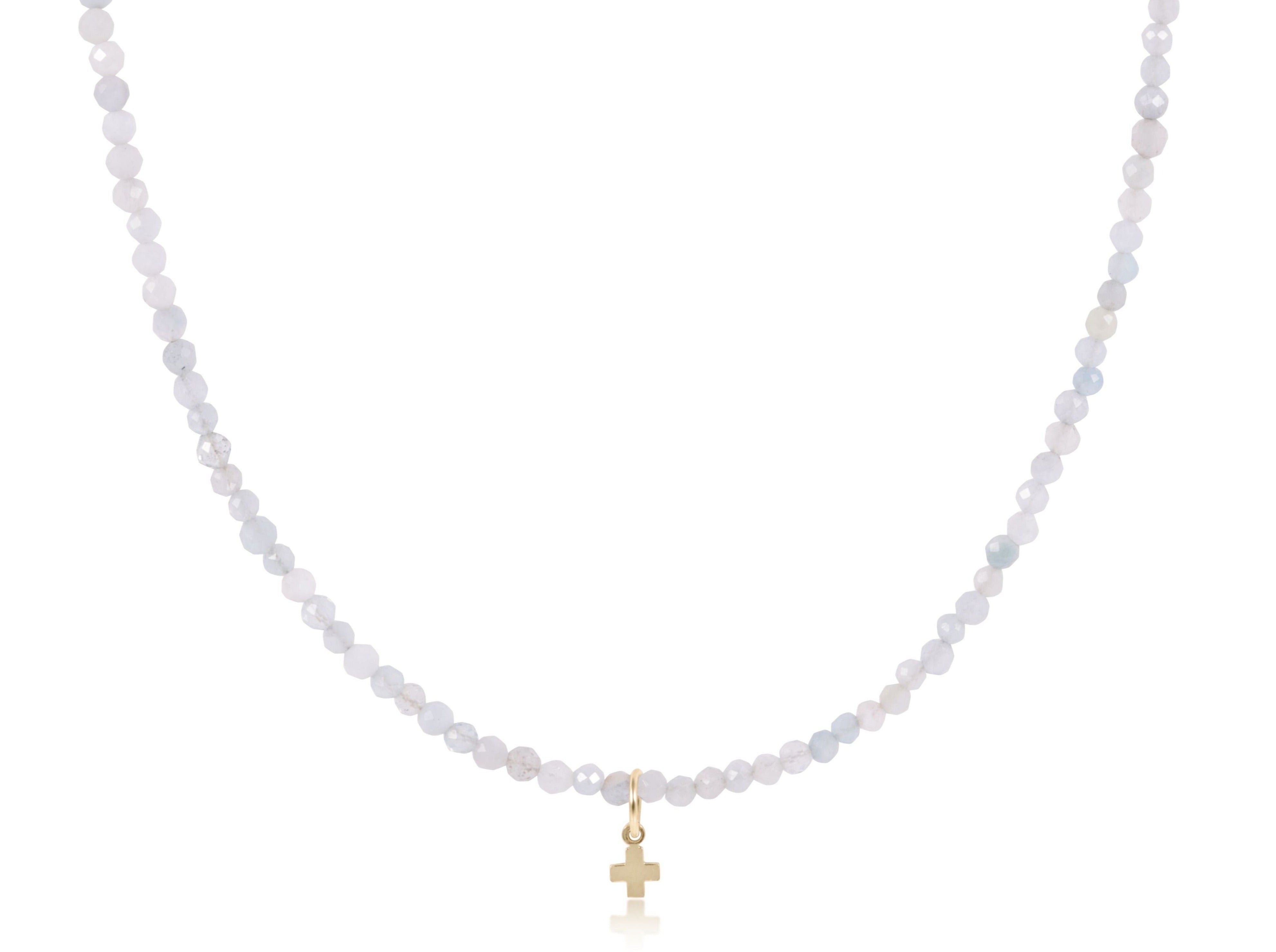 Gemstone Signature Cross Bead Choker Necklace, 3mm