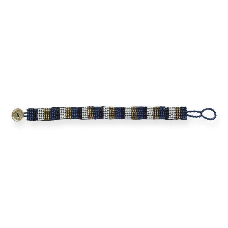 Seed Bead Bracelet - Navy, Black, Ivory & Gold