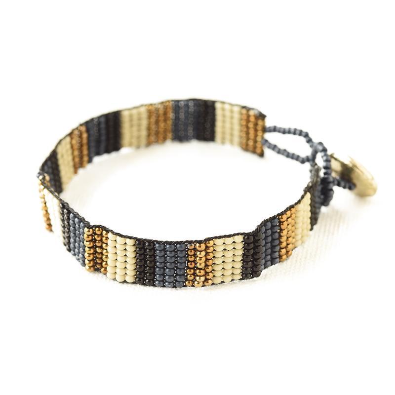 Seed Bead Bracelet - Navy, Black, Ivory & Gold