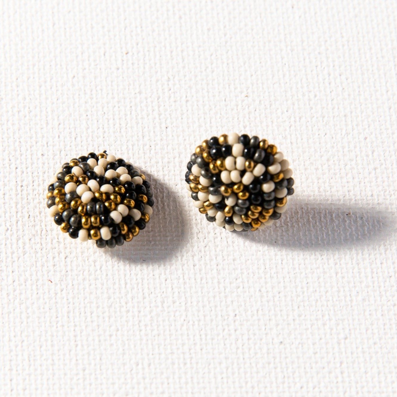 Button Post Earrings - Black Confetti