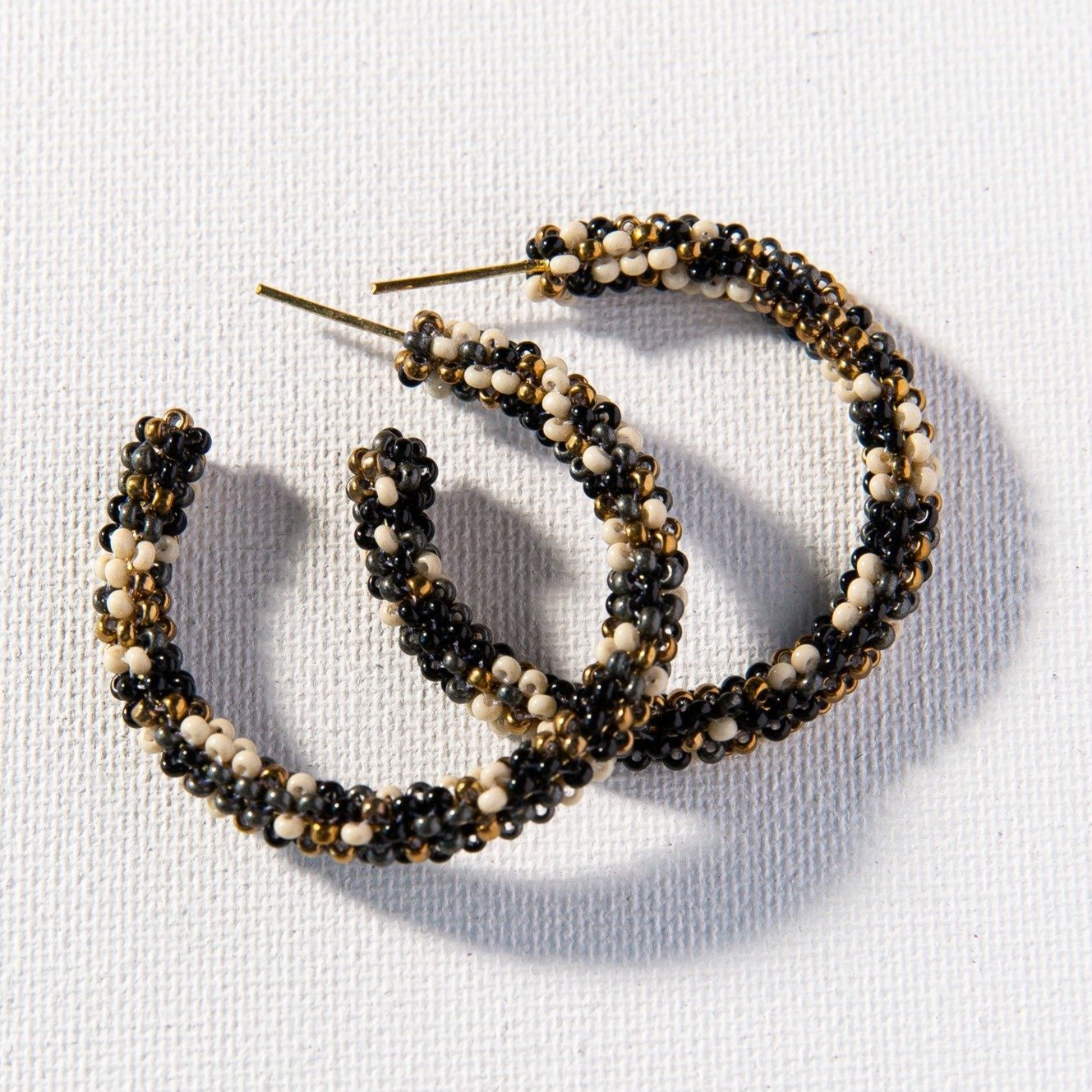Small Hoop Earrings - Black Confetti